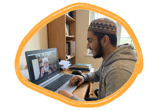 Student with teacher during online class